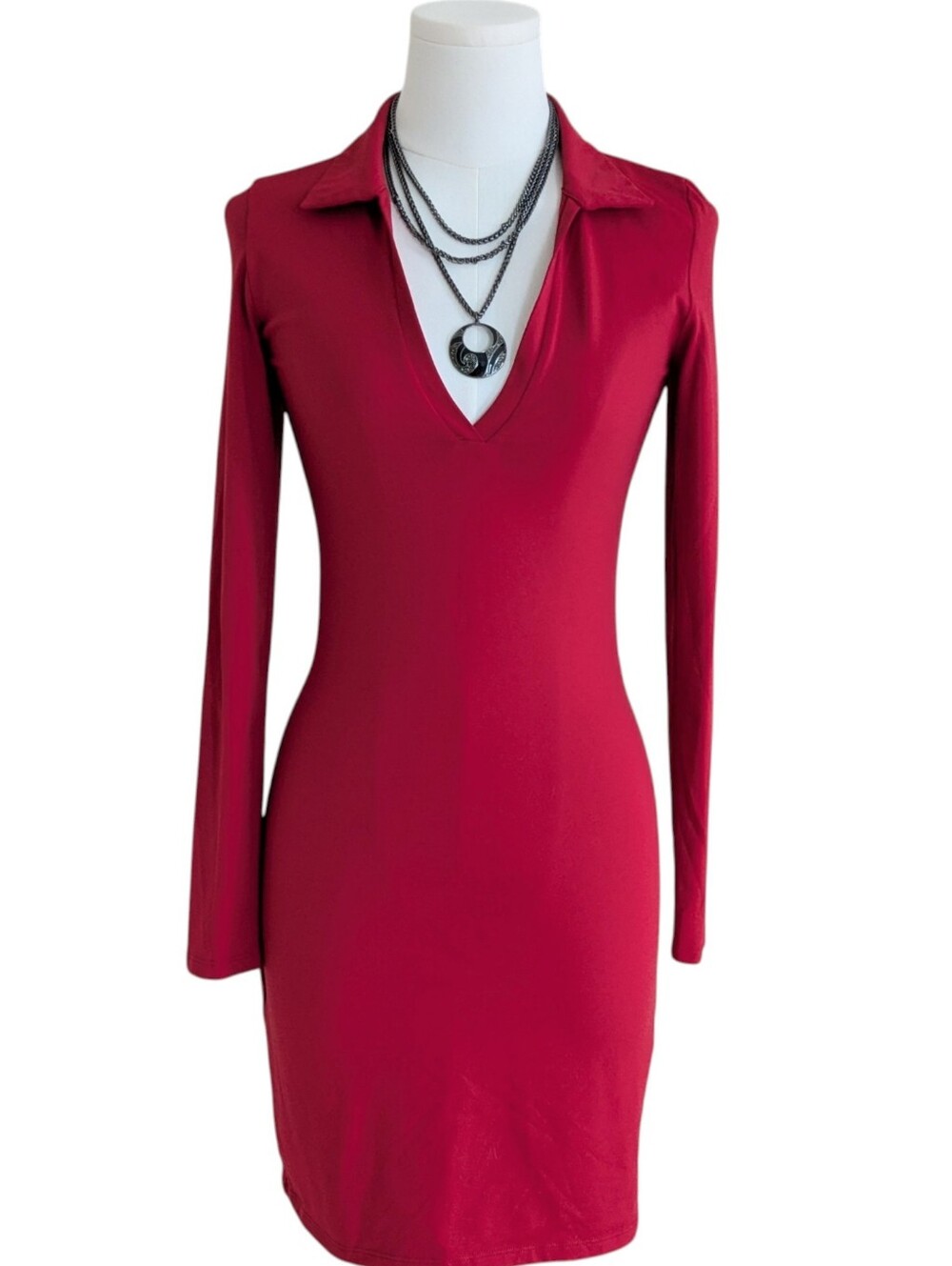 Aritizia's Babaton Red Contour Polo Longsleeve Dress Size Small